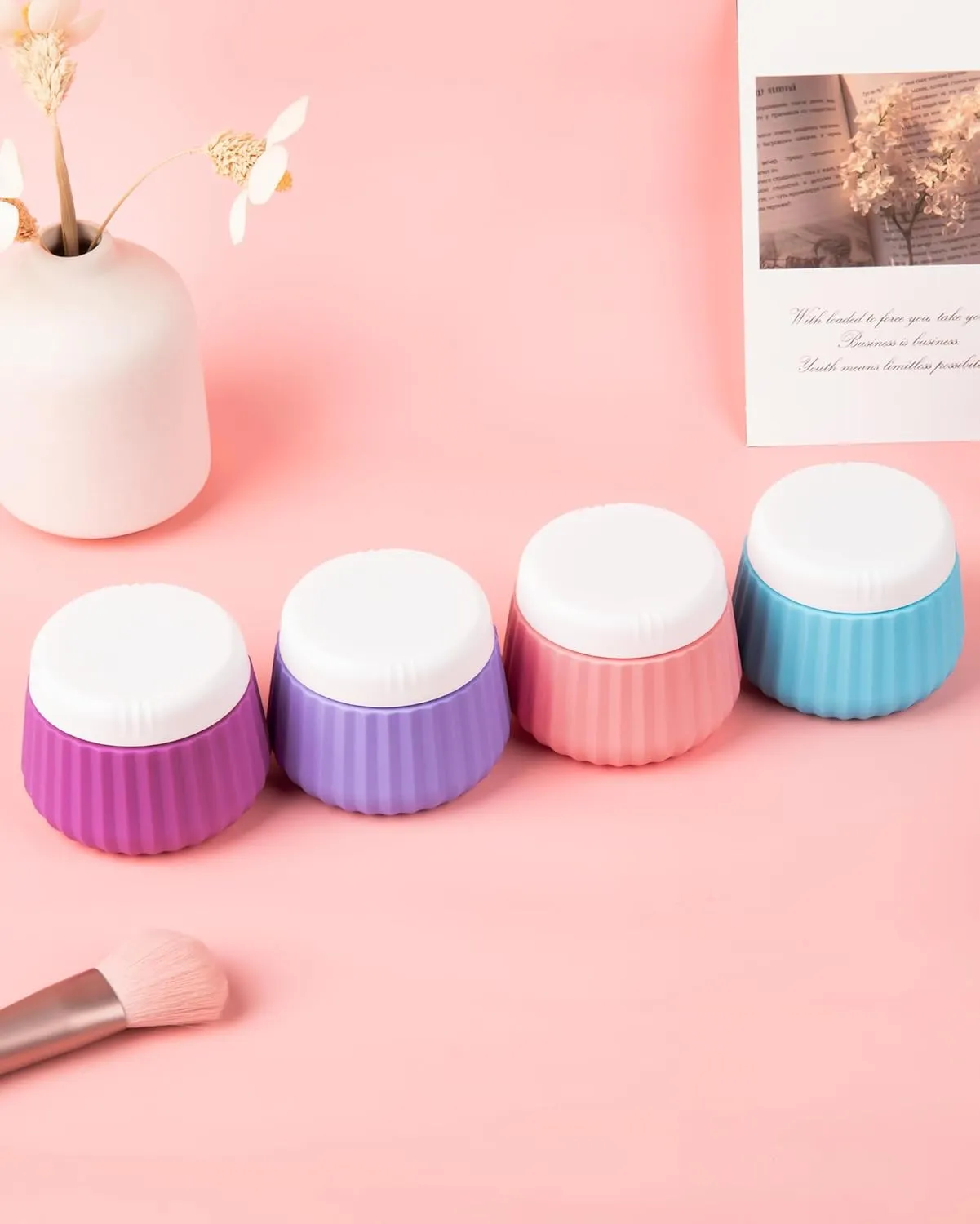 Travel Containers for Toiletries 4 Pack, TSA Approved Travel Size Toiletries, Travel Size Containers, With Clear Bag Leak Proof Silicone Jars, Travel Essentials Creams Jars Carrying Small Items