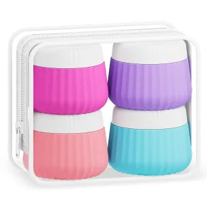 Travel Containers for Toiletries 4 Pack, TSA Approved Travel Size Toiletries, Travel Size Containers, With Clear Bag Leak Proof Silicone Jars, Travel Essentials Creams Jars Carrying Small Items