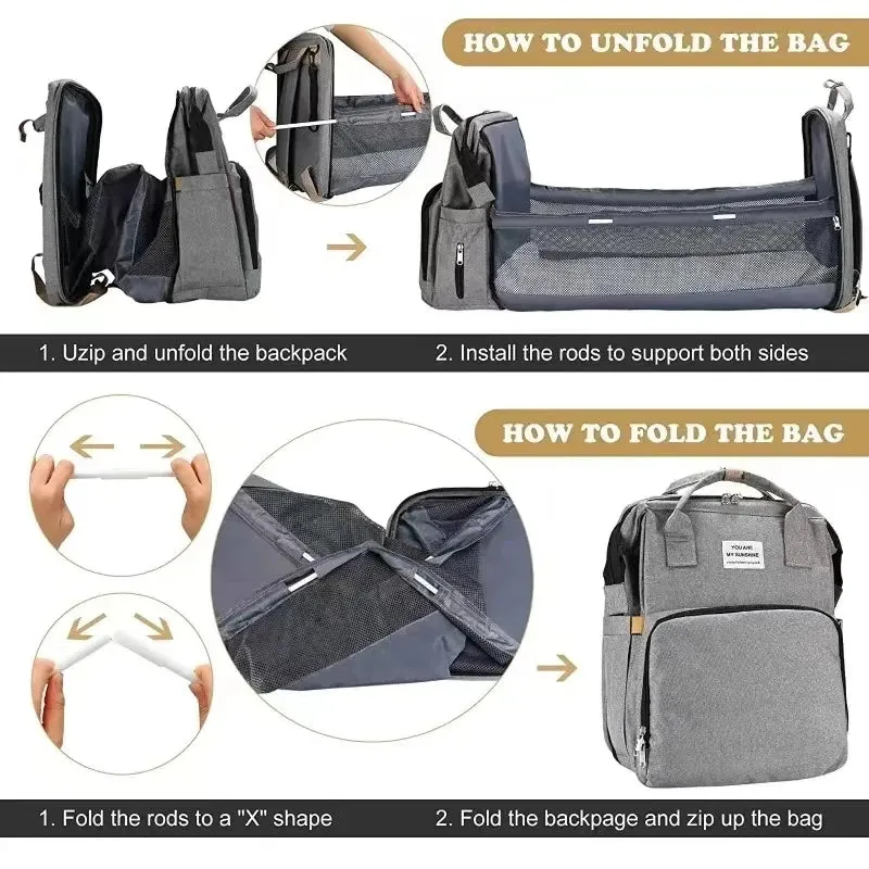 Travel Diaper Bag with Foldable Changing Station and Insulated Pocket for Parents on the Go
