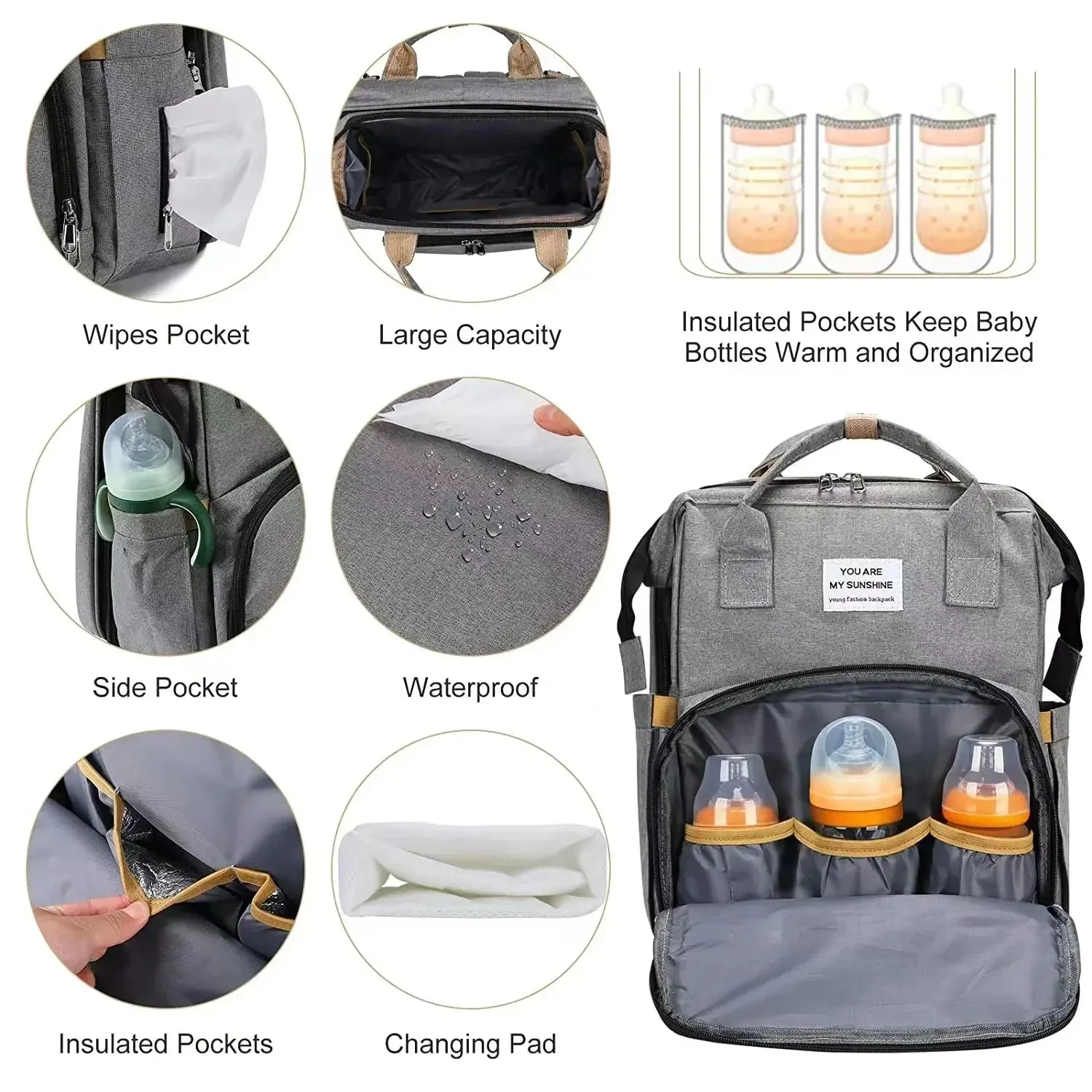 Travel Diaper Bag with Foldable Changing Station and Insulated Pocket for Parents on the Go