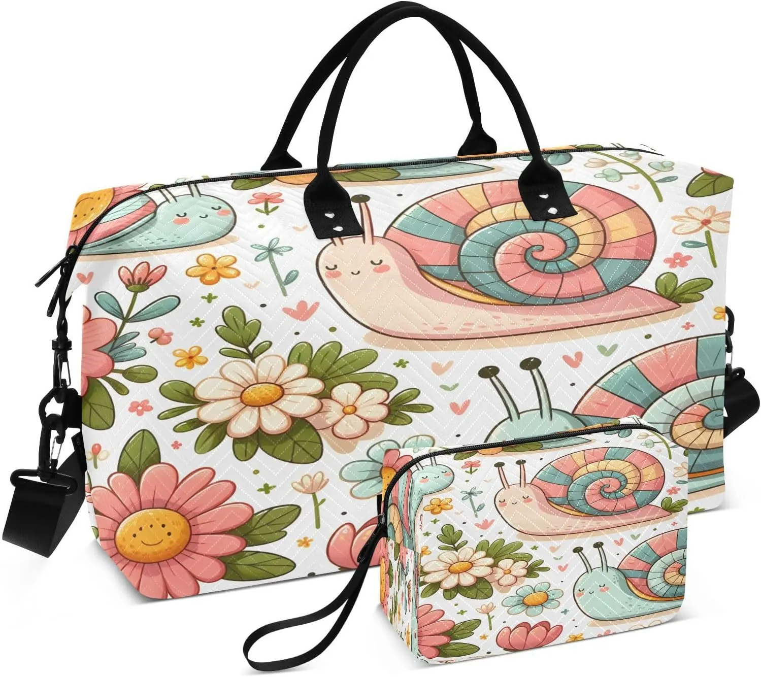 Travel Duffle Bag Weekender Bags Overnight Bag with Toiletry Bag Gym Duffel Bag Colorful Daisy Snail for Travel Business Trips Sport