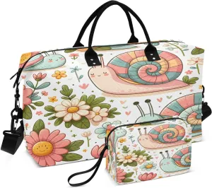 Travel Duffle Bag Weekender Bags Overnight Bag with Toiletry Bag Gym Duffel Bag Colorful Daisy Snail for Travel Business Trips Sport