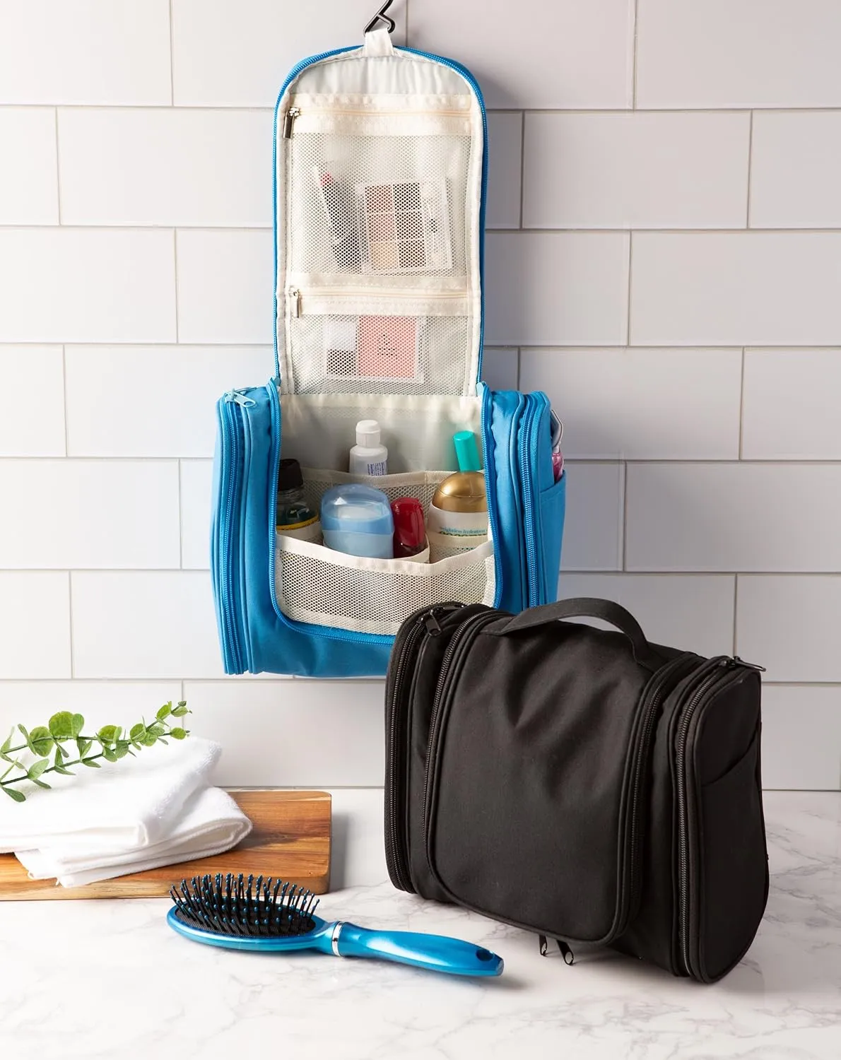 Travel Hanging Toiletry Bag for Men & Women, Perfect for Cosmetics, Makeup, Toiletry Organizer, Shaving Kit, and Large Essentials - Blue