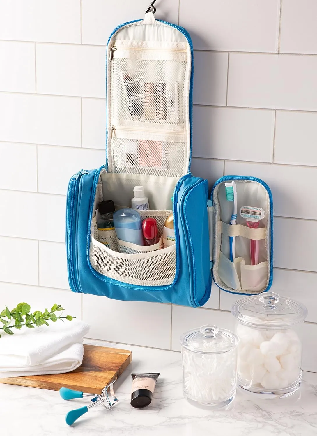 Travel Hanging Toiletry Bag for Men & Women, Perfect for Cosmetics, Makeup, Toiletry Organizer, Shaving Kit, and Large Essentials - Blue