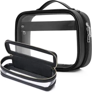 Travel Makeup Bag Set Portable Clear Cosmetic & Toiletry Case Women's Purse Organizer and Car Essentials with Zipper (X/Black, M SLIM)