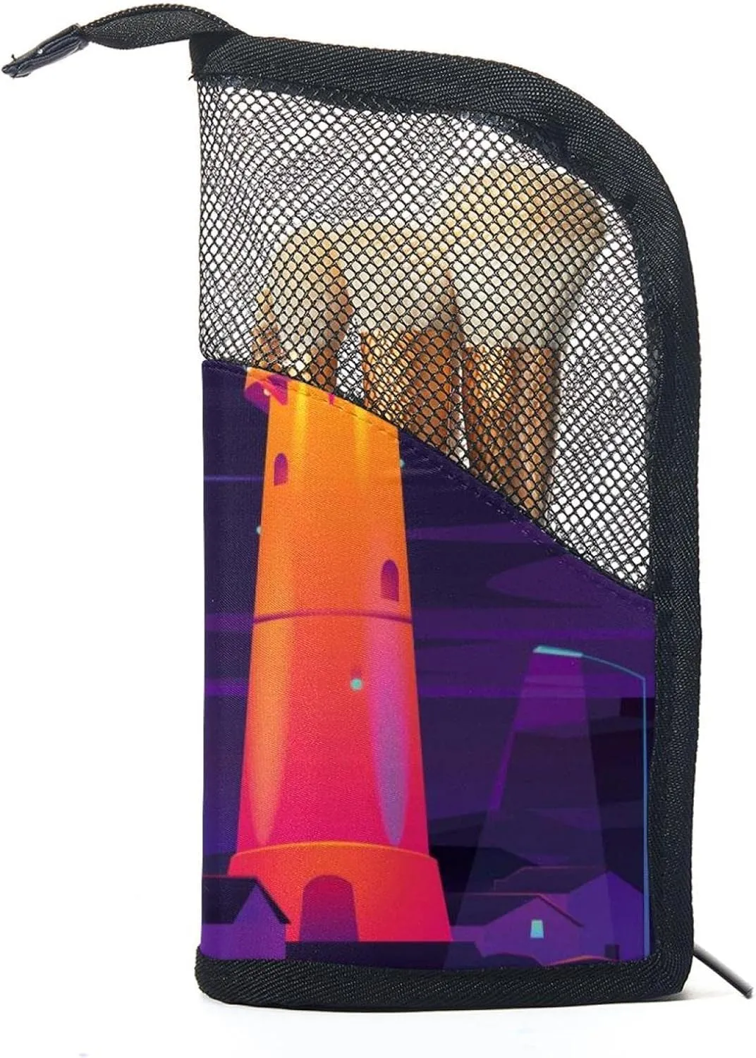 Travel Makeup Brush Holder, Large Stand-Up Makeup Brush Case, Professional Brush Organizer Foldable Makeup Artist Brush Storage Bag - Lighthouse Beach