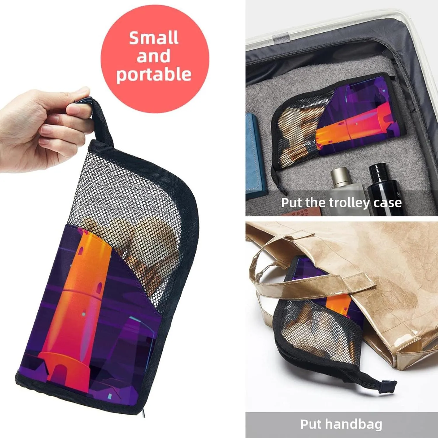Travel Makeup Brush Holder, Large Stand-Up Makeup Brush Case, Professional Brush Organizer Foldable Makeup Artist Brush Storage Bag - Lighthouse Beach