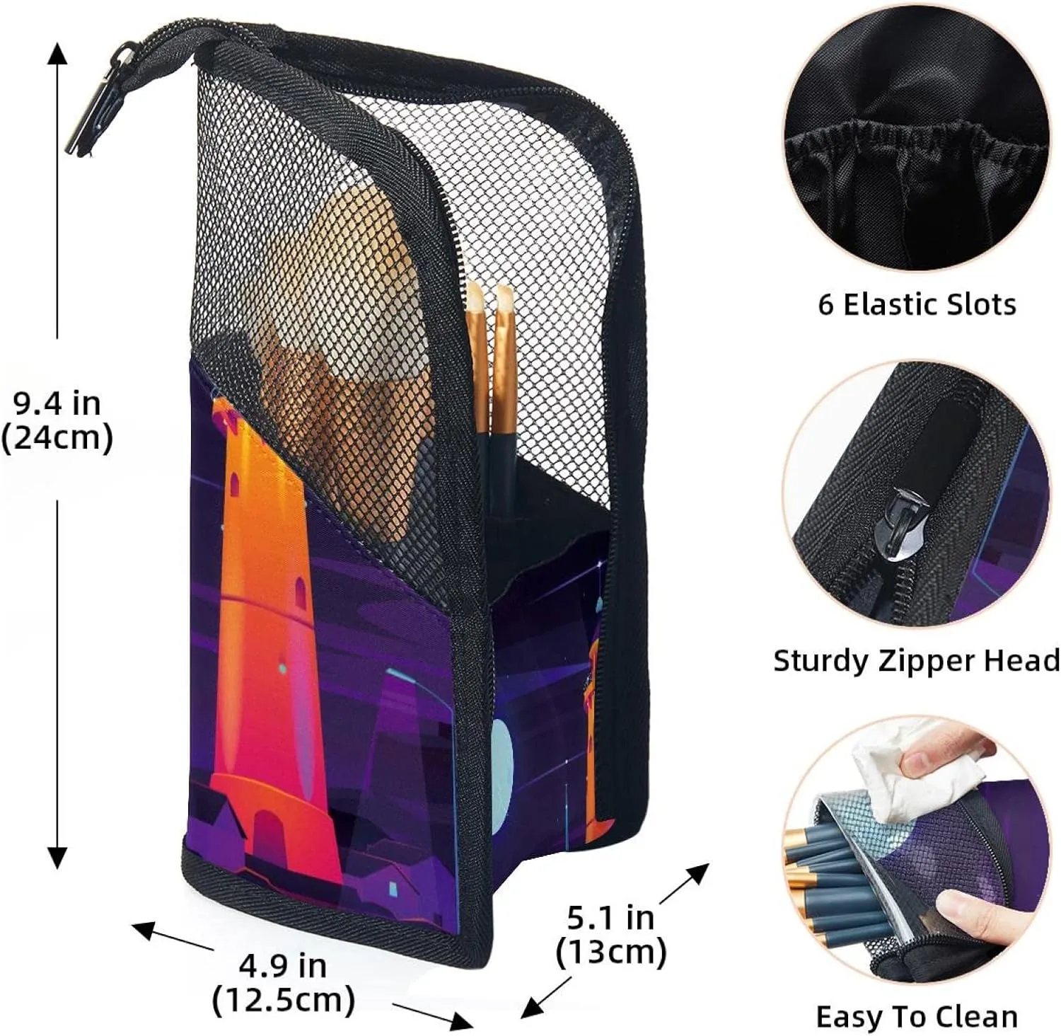 Travel Makeup Brush Holder, Large Stand-Up Makeup Brush Case, Professional Brush Organizer Foldable Makeup Artist Brush Storage Bag - Lighthouse Beach