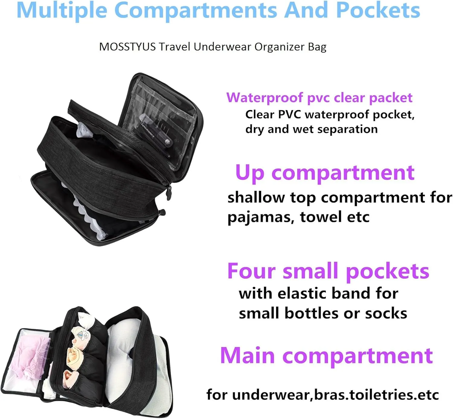 Travel Multi-function Underwear Organize Storage Bag Portable Bra Socks Lingerie Accessories Pack Cube Toiletry Bag