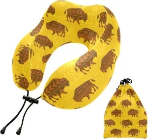 Travel Neck Pillow Boho Tribal Bison Style Memory Foam Head Support Soft Pillows with Storage Bag U-Shape Pillow for Cars Long Flights Sleeping Girls Boys Adults Gift