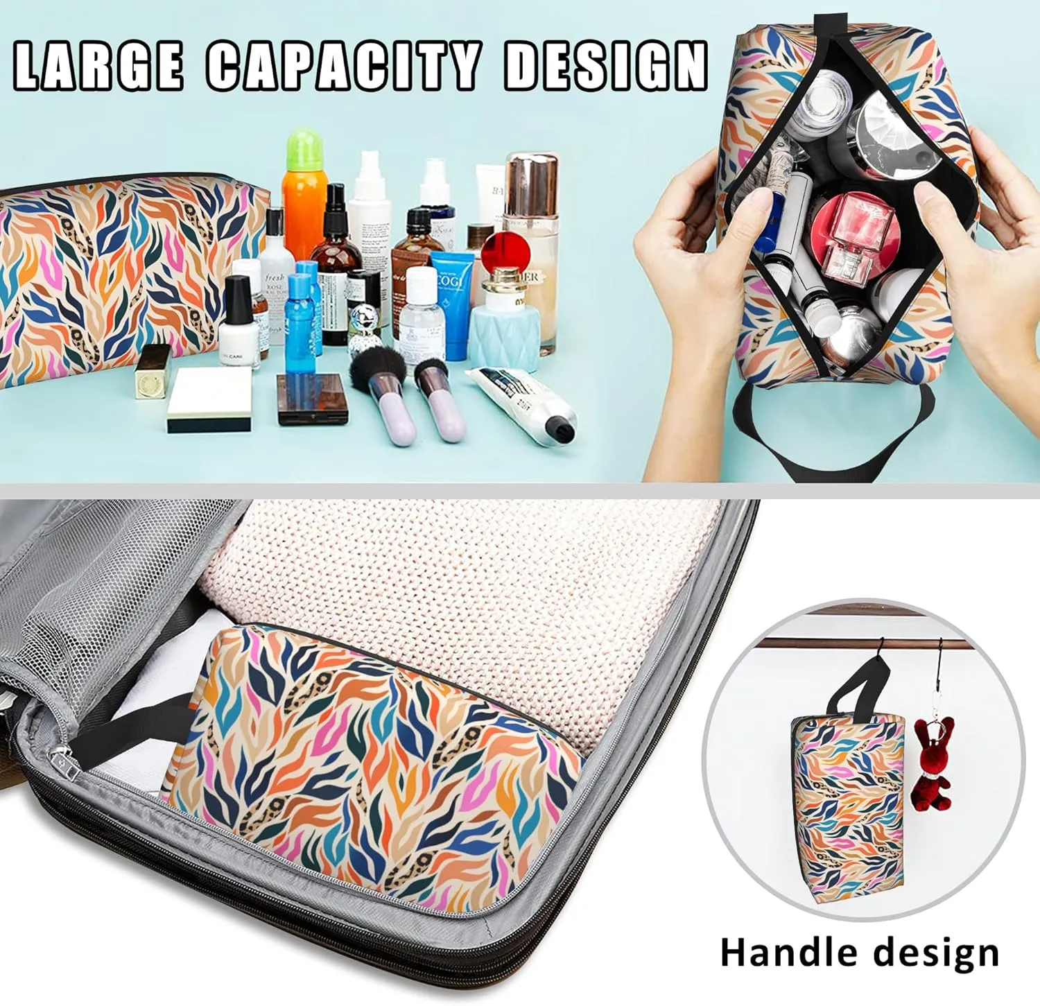Travel Toiletry Bag Colorful Print Personalized Travel Makeup Bag Large Capacity with Zipper Multi-Style Portable,Women and Men Gift Idea Travel Cosmetic Bag