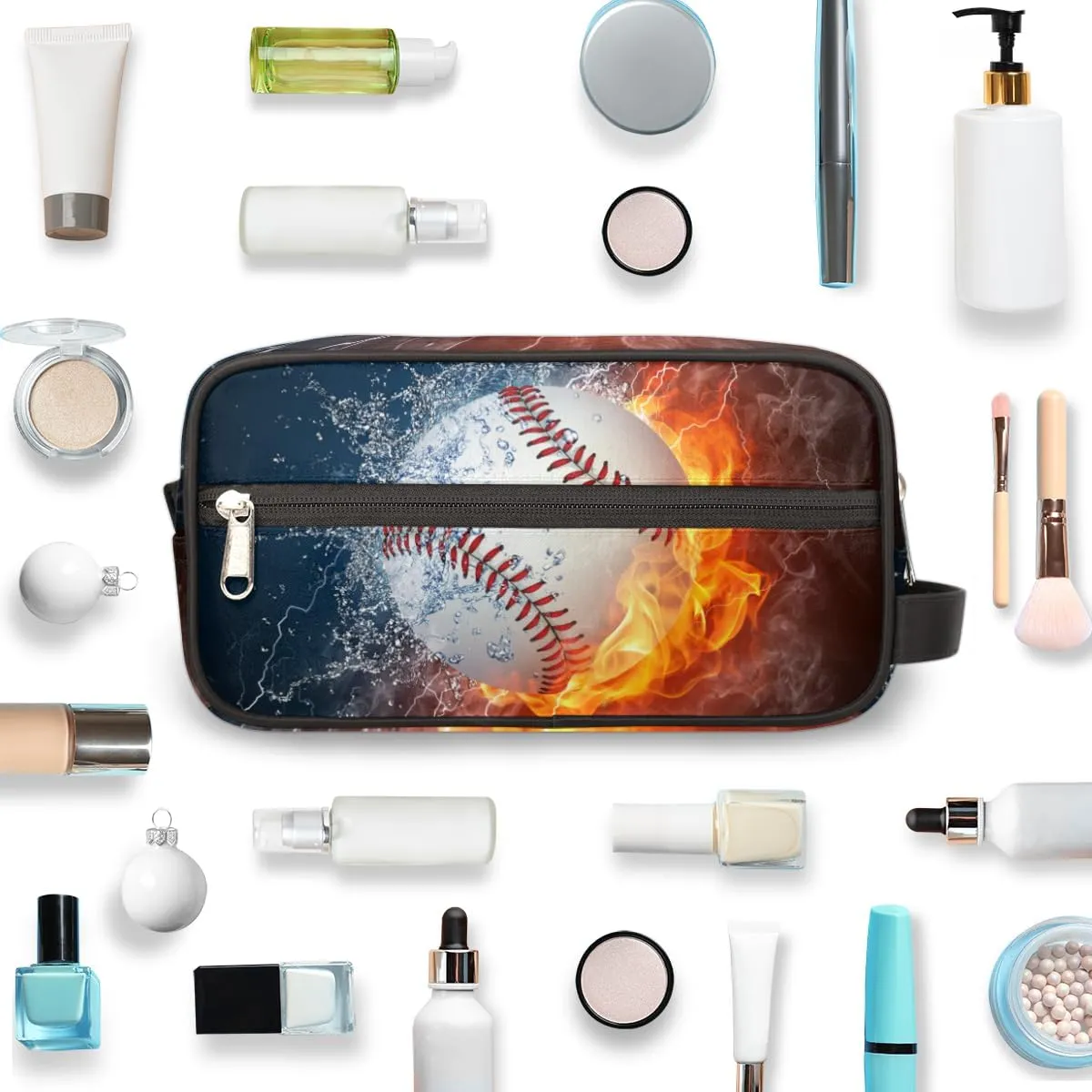Travel Toiletry Bag for Boys Kids Men Women,Water Fire Baseball Waterproof Make up Bag for Travel, Shaving Bag, Dopp Kit,Tool Storage Bag Cosmetic Bag, Men's Bathroom Bag