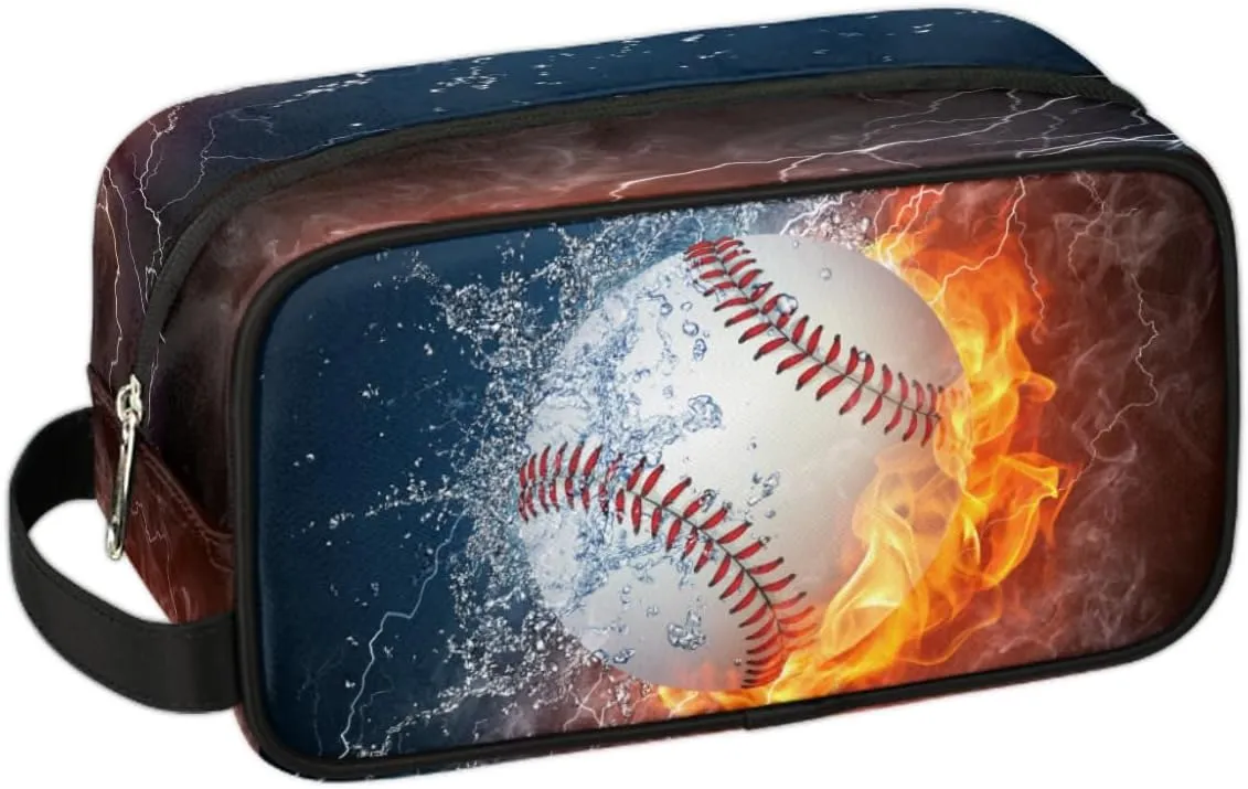 Travel Toiletry Bag for Boys Kids Men Women,Water Fire Baseball Waterproof Make up Bag for Travel, Shaving Bag, Dopp Kit,Tool Storage Bag Cosmetic Bag, Men's Bathroom Bag