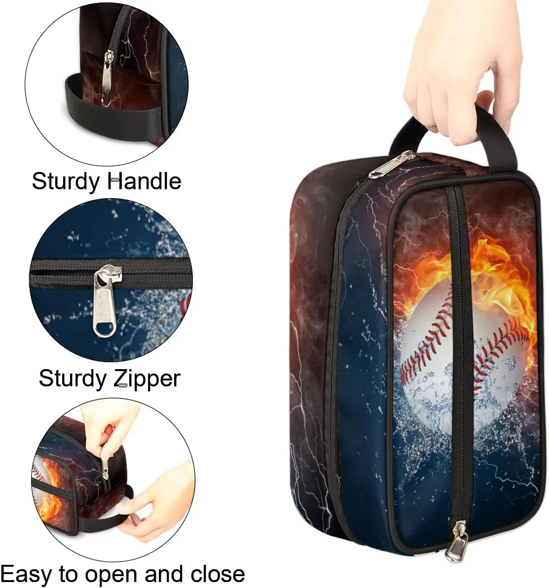 Travel Toiletry Bag for Boys Kids Men Women,Water Fire Baseball Waterproof Make up Bag for Travel, Shaving Bag, Dopp Kit,Tool Storage Bag Cosmetic Bag, Men's Bathroom Bag