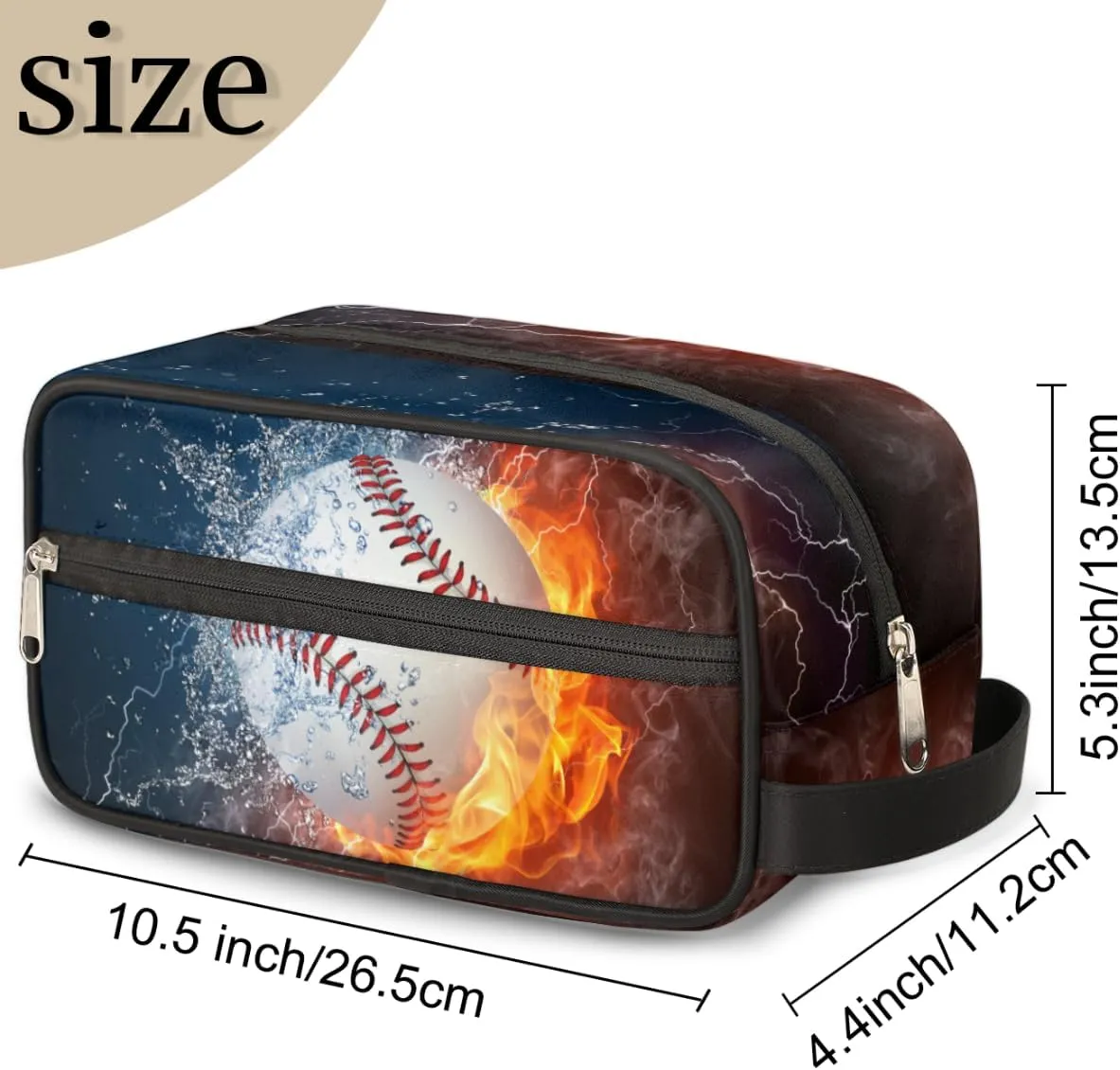 Travel Toiletry Bag for Boys Kids Men Women,Water Fire Baseball Waterproof Make up Bag for Travel, Shaving Bag, Dopp Kit,Tool Storage Bag Cosmetic Bag, Men's Bathroom Bag
