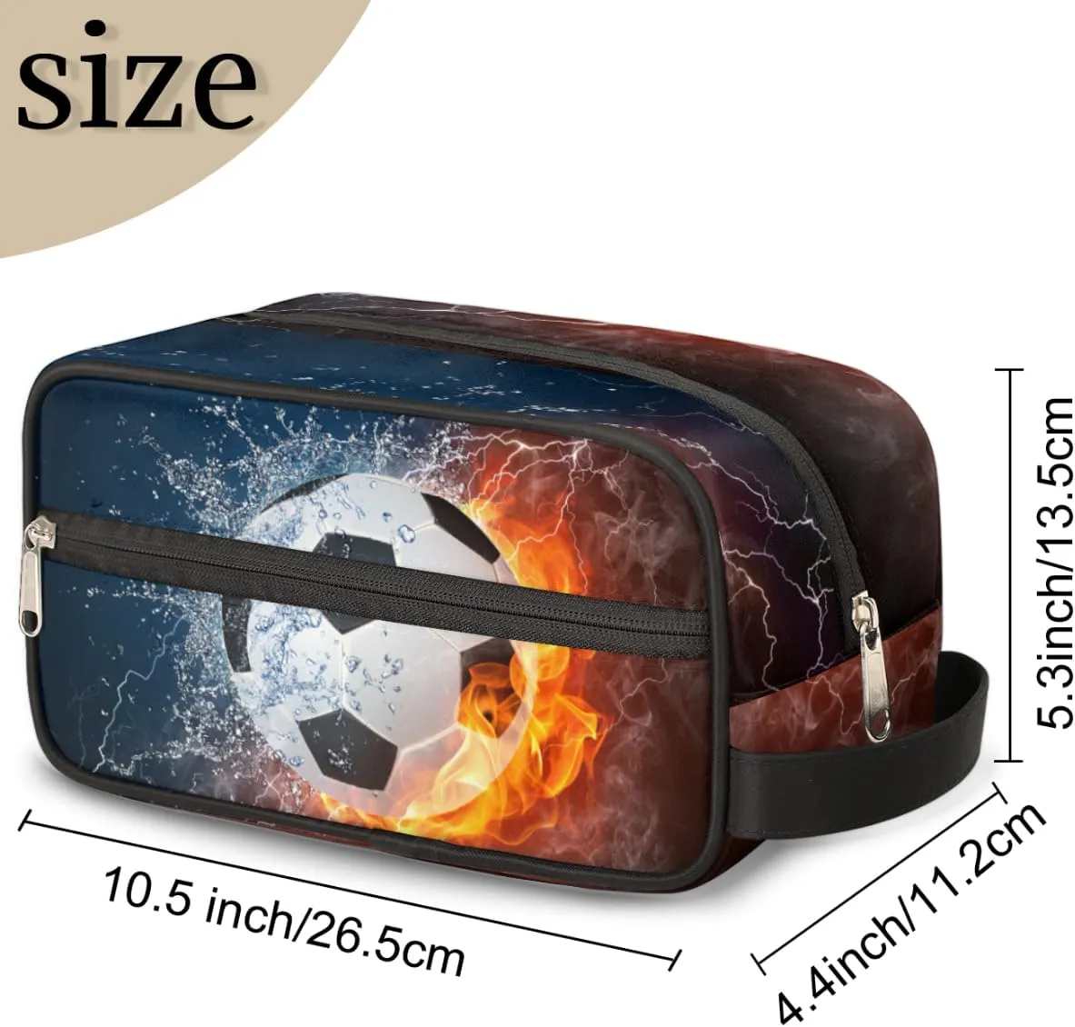 Travel Toiletry Bag for Kids Boys Men Women,Water Fire Soccer Waterproof Make up Bag for Travel, Shaving Bag Dopp Kit, Cosmetic Bag-Hangable Makeup Pouch, Men's Bathroom Bag