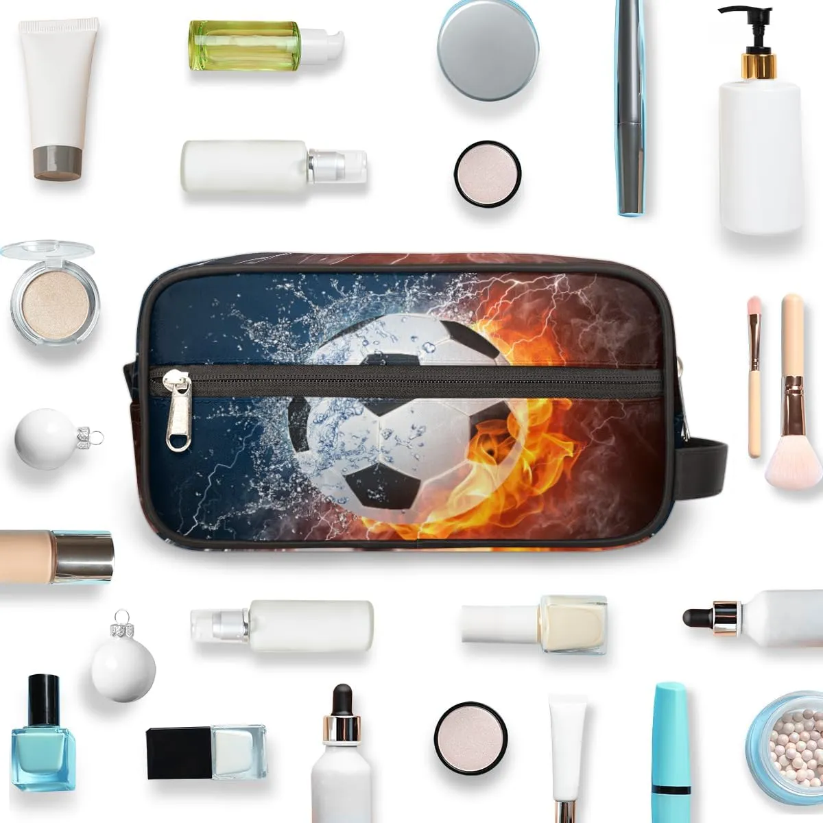 Travel Toiletry Bag for Kids Boys Men Women,Water Fire Soccer Waterproof Make up Bag for Travel, Shaving Bag Dopp Kit, Cosmetic Bag-Hangable Makeup Pouch, Men's Bathroom Bag