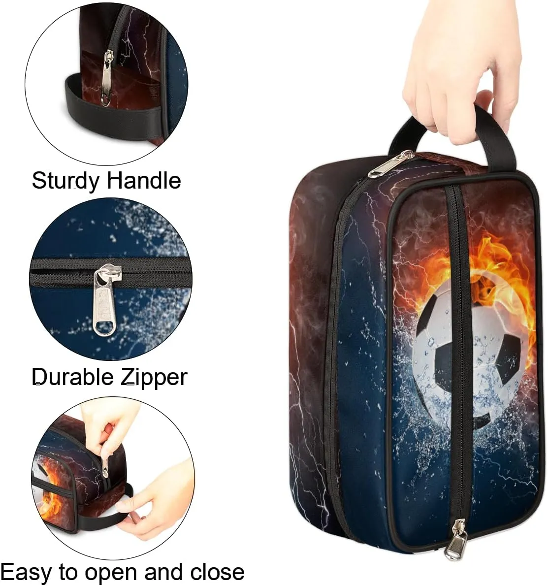 Travel Toiletry Bag for Kids Boys Men Women,Water Fire Soccer Waterproof Make up Bag for Travel, Shaving Bag Dopp Kit, Cosmetic Bag-Hangable Makeup Pouch, Men's Bathroom Bag