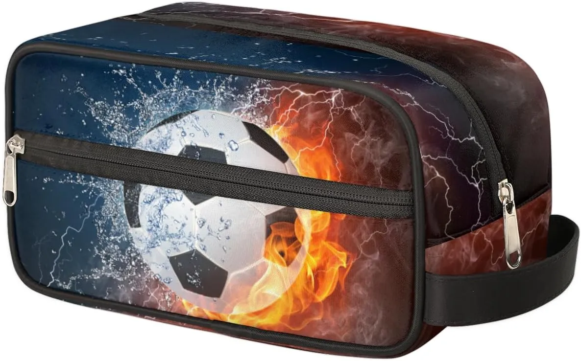 Travel Toiletry Bag for Kids Boys Men Women,Water Fire Soccer Waterproof Make up Bag for Travel, Shaving Bag Dopp Kit, Cosmetic Bag-Hangable Makeup Pouch, Men's Bathroom Bag