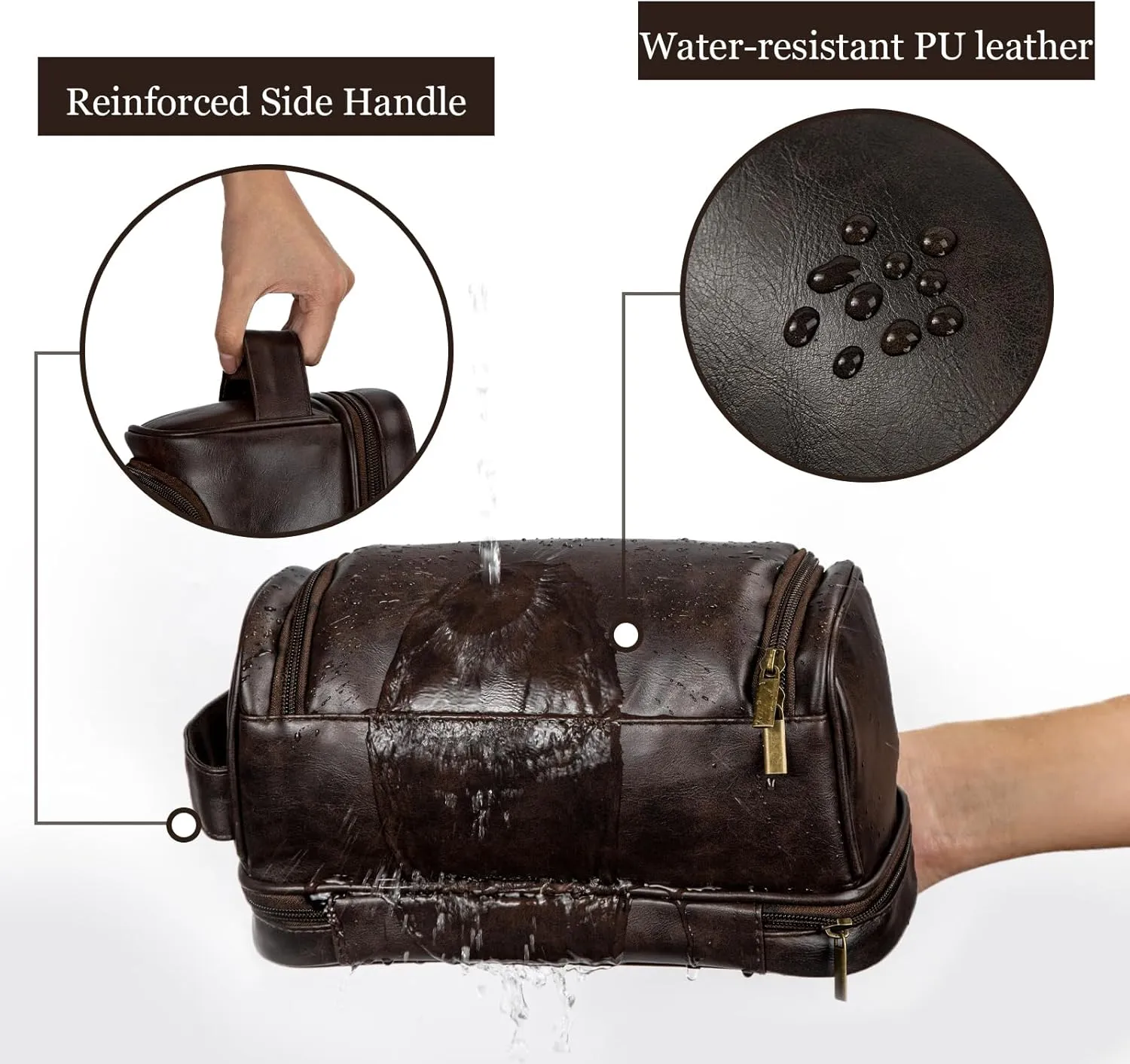 Travel Toiletry Bag for Men, Large Water-resistant Shaving Bag Toiletries Organizer, PU Leather Dopp Kit, with Hanging Hook, Multi-functional and Stylish, Ideal for Grooming, Travel, Camping, Gym