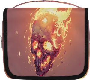 Travel Toiletry Bag for Women & Men Skull Fire Cool Hanging Cosmetic Organizer Portable Waterproof Makeup Case Make Up Bag with Compartments Travel Essentials for Bathroom Shower