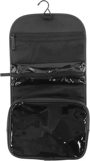 Travel Toiletry Bag Large Capacity Sorted Storage Hanging Design Black Cosmetic Bag with Smoother Zipper for Camping Home Travel Household PU Leather 26x28x48cm