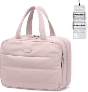 Travel Toiletry Bag with Jewelry Organizer, Hanging Toiletry Bag for Toiletries Puffy Cosmetic Make up Bag Organizer Carry-on Travel Accessories Essentials,Smoky Pink