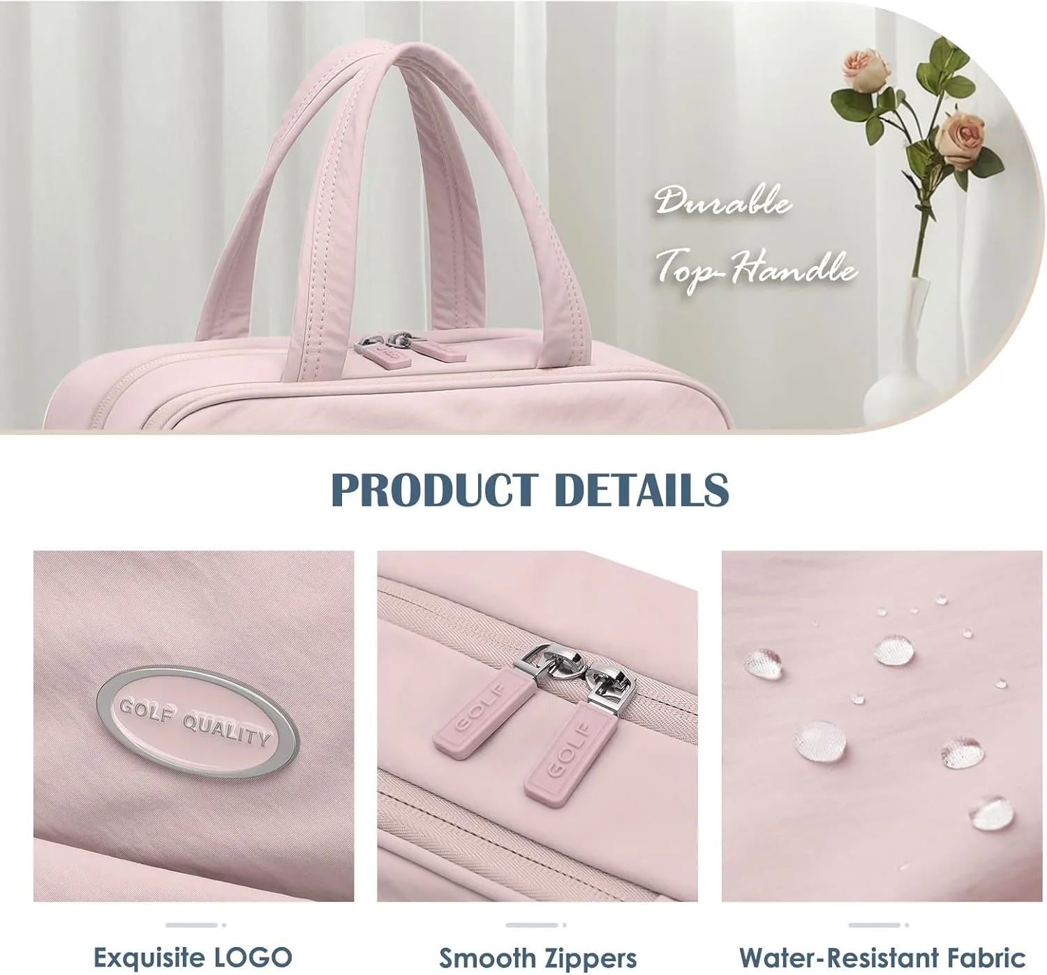 Travel Toiletry Bag with Jewelry Organizer, Hanging Toiletry Bag for Toiletries Puffy Cosmetic Make up Bag Organizer Carry-on Travel Accessories Essentials,Smoky Pink