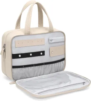 Travel Toiletry Bag,Water-resistant Makeup Cosmetic Bag with Jewelry Organizer Hanging Toiletry Bag for women Trips Camping Bathroom,Apricot