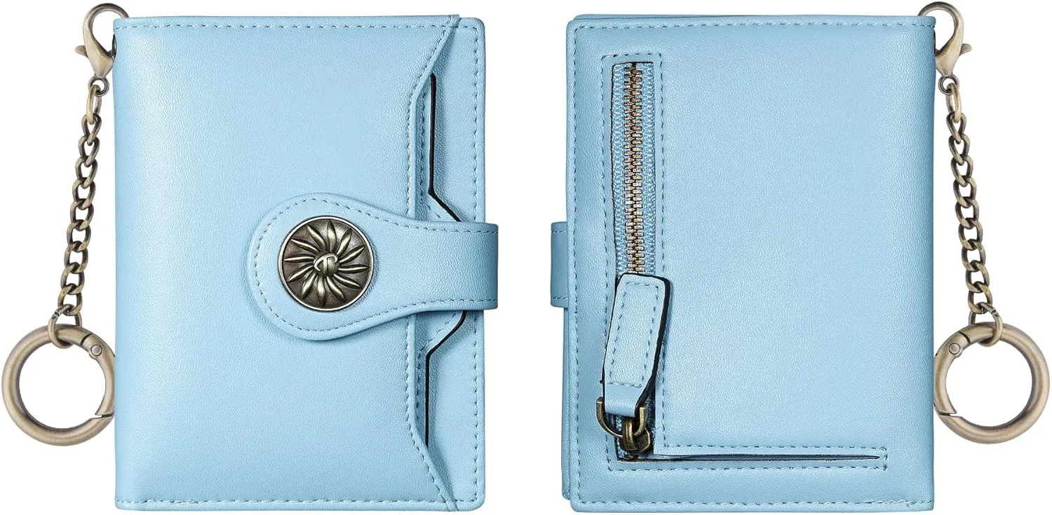 Travelambo Small Womens Wallet with 2 ID Windows, RFID Blocking Bifold Leather Card Holder Purse with Zipper Coin Pocket
