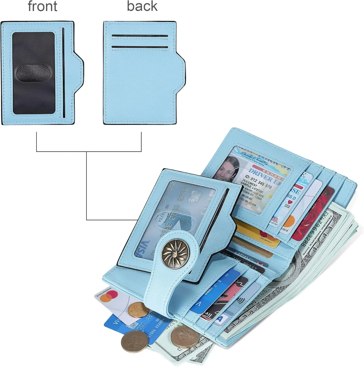 Travelambo Small Womens Wallet with 2 ID Windows, RFID Blocking Bifold Leather Card Holder Purse with Zipper Coin Pocket