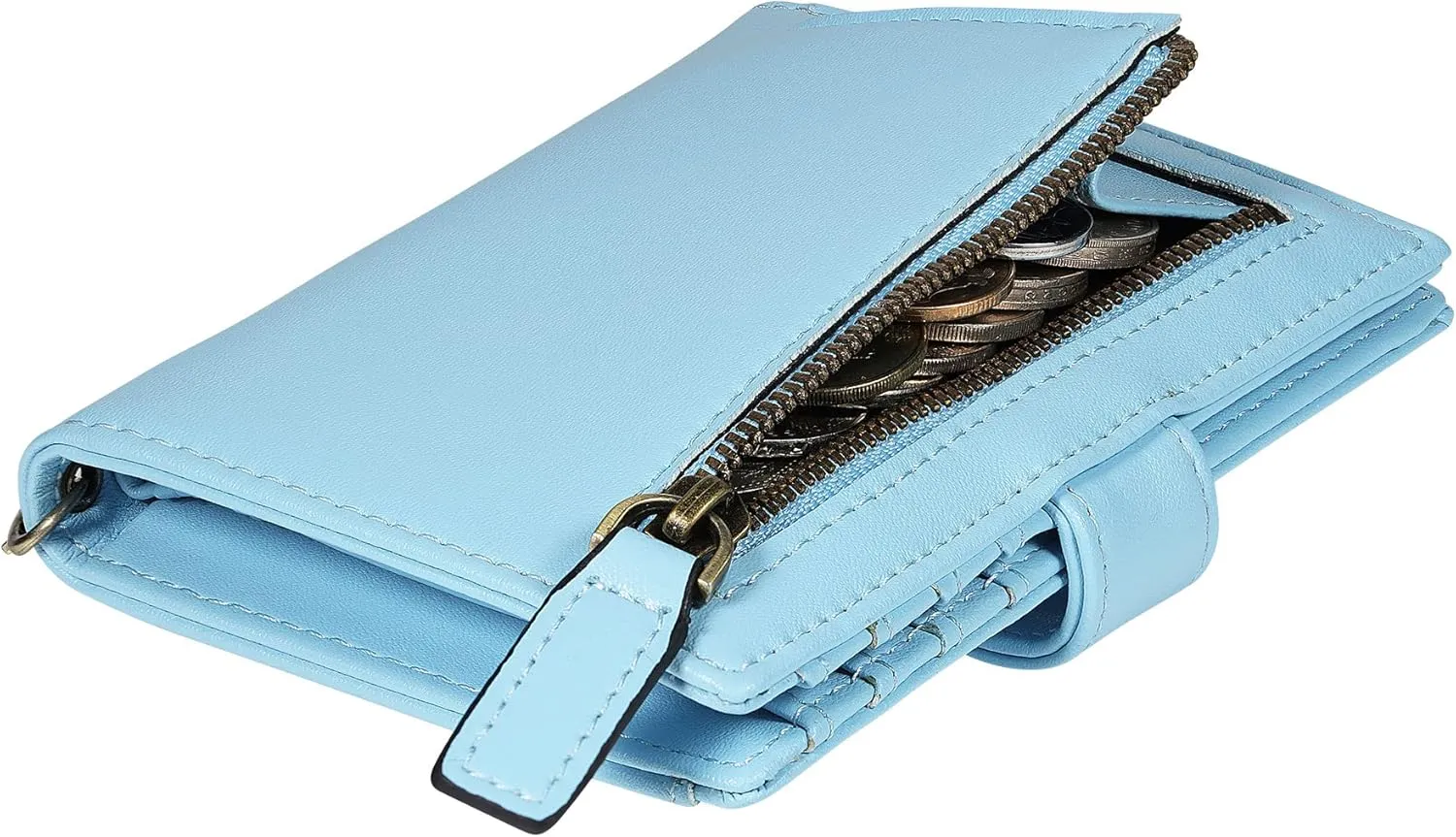 Travelambo Small Womens Wallet with 2 ID Windows, RFID Blocking Bifold Leather Card Holder Purse with Zipper Coin Pocket
