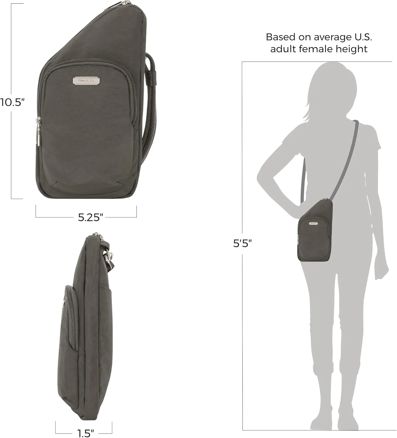 Travelon: Essentials - Anti-Theft - Compact Crossbody Bag - Smoke