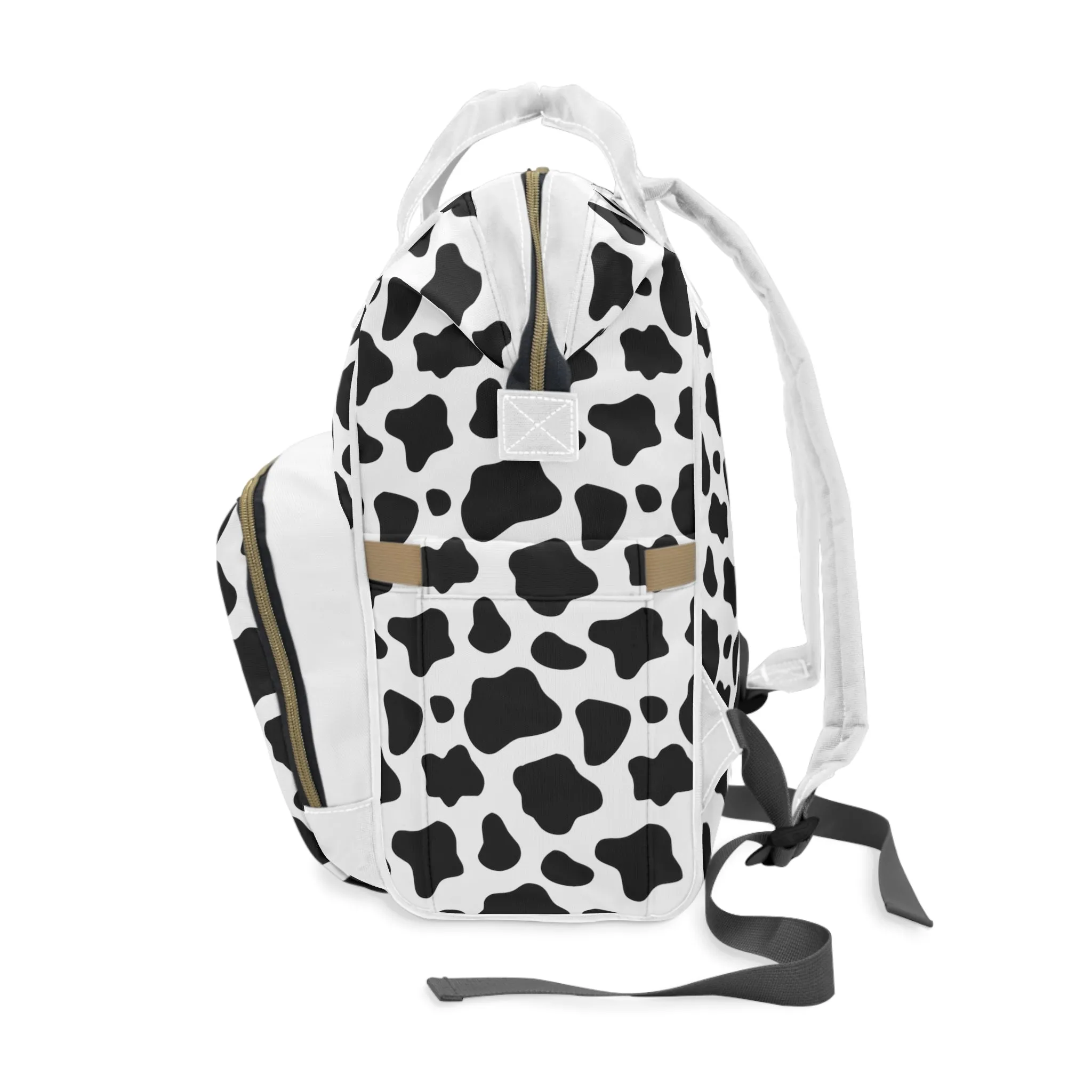 Trendy Cow Print Diaper Backpack - Durable Baby Bag with Unique Cow Pattern, Spacious Nappy Bag for Fashion-Forward Parents