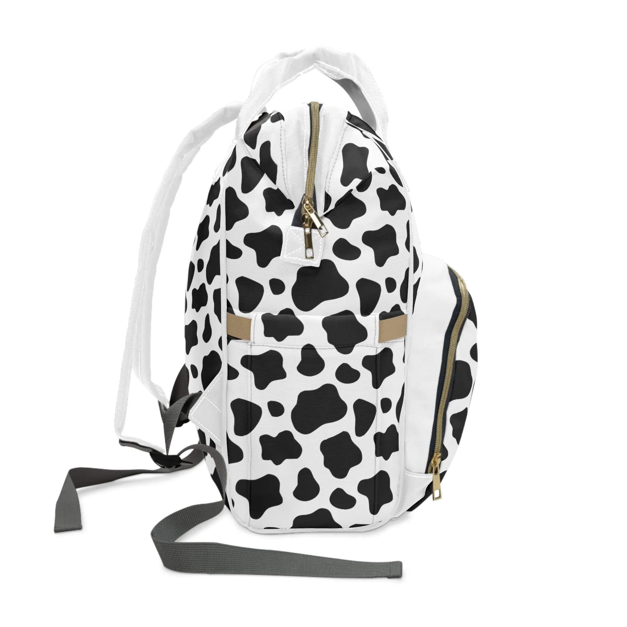 Trendy Cow Print Diaper Backpack - Durable Baby Bag with Unique Cow Pattern, Spacious Nappy Bag for Fashion-Forward Parents