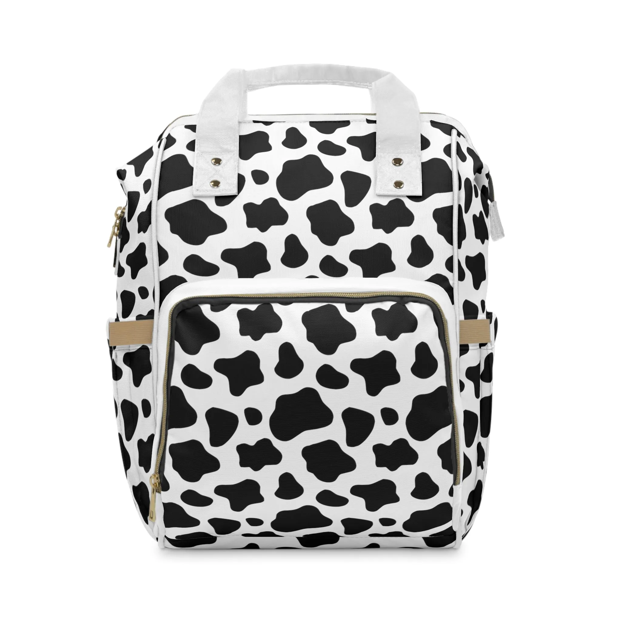 Trendy Cow Print Diaper Backpack - Durable Baby Bag with Unique Cow Pattern, Spacious Nappy Bag for Fashion-Forward Parents