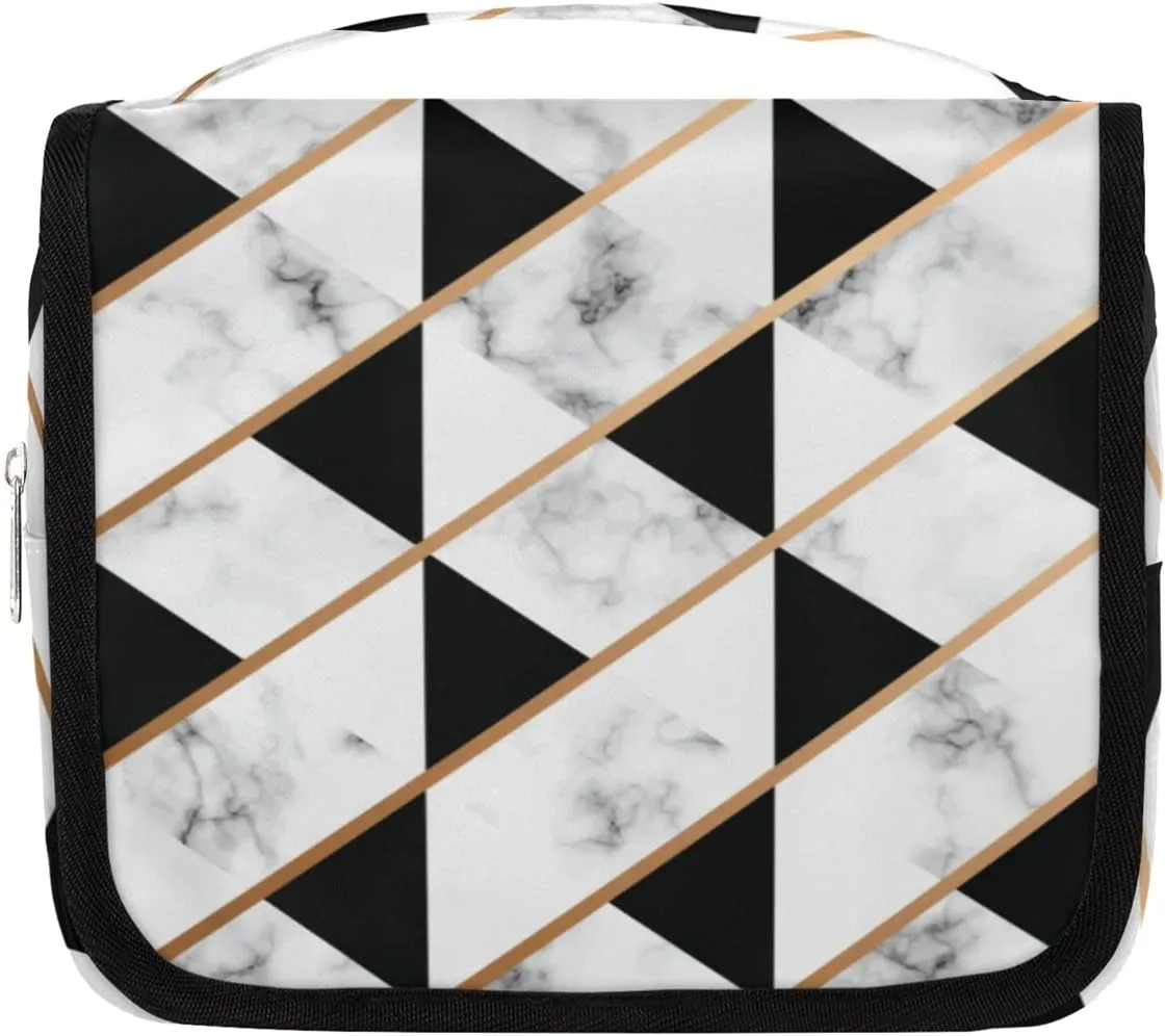 Triangle Marble Gold Hanging Travel Toiletry Bag Compact Toiletries Organizer Cute Cosmetic Makeup Portable Bag Shower Bathroom Shaving Kit Travel Accessories