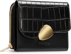 Trifold Leather Wallet for Women RFID Blocking, Small Compact Purse with Zipper Pocket, Ideal for Gift, Black