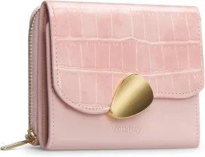 Trifold Leather Wallet for Women RFID Blocking, Small Compact Purse with Zipper Pocket, Ideal for Gift, Pink