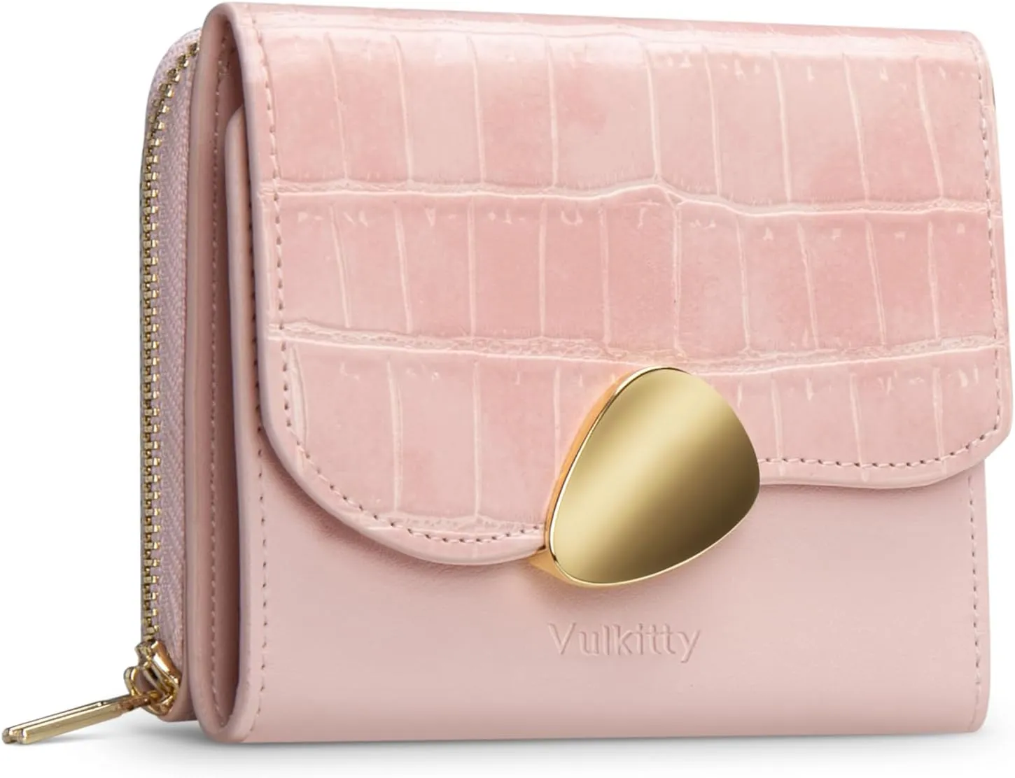 Trifold Leather Wallet for Women RFID Blocking, Small Compact Purse with Zipper Pocket, Ideal for Gift, Pink