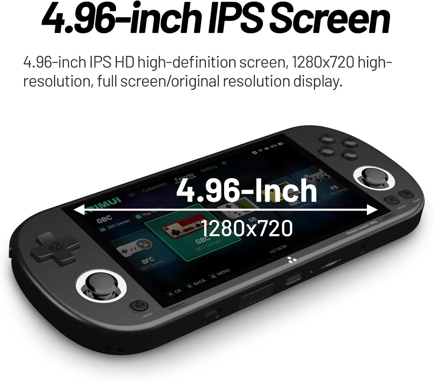 Trimui Smart Pro 4.96 inch Handheld Game Console Linux System A133P Processor 128G SD Card Support WiFi Multiplayer Online Battle (Black)