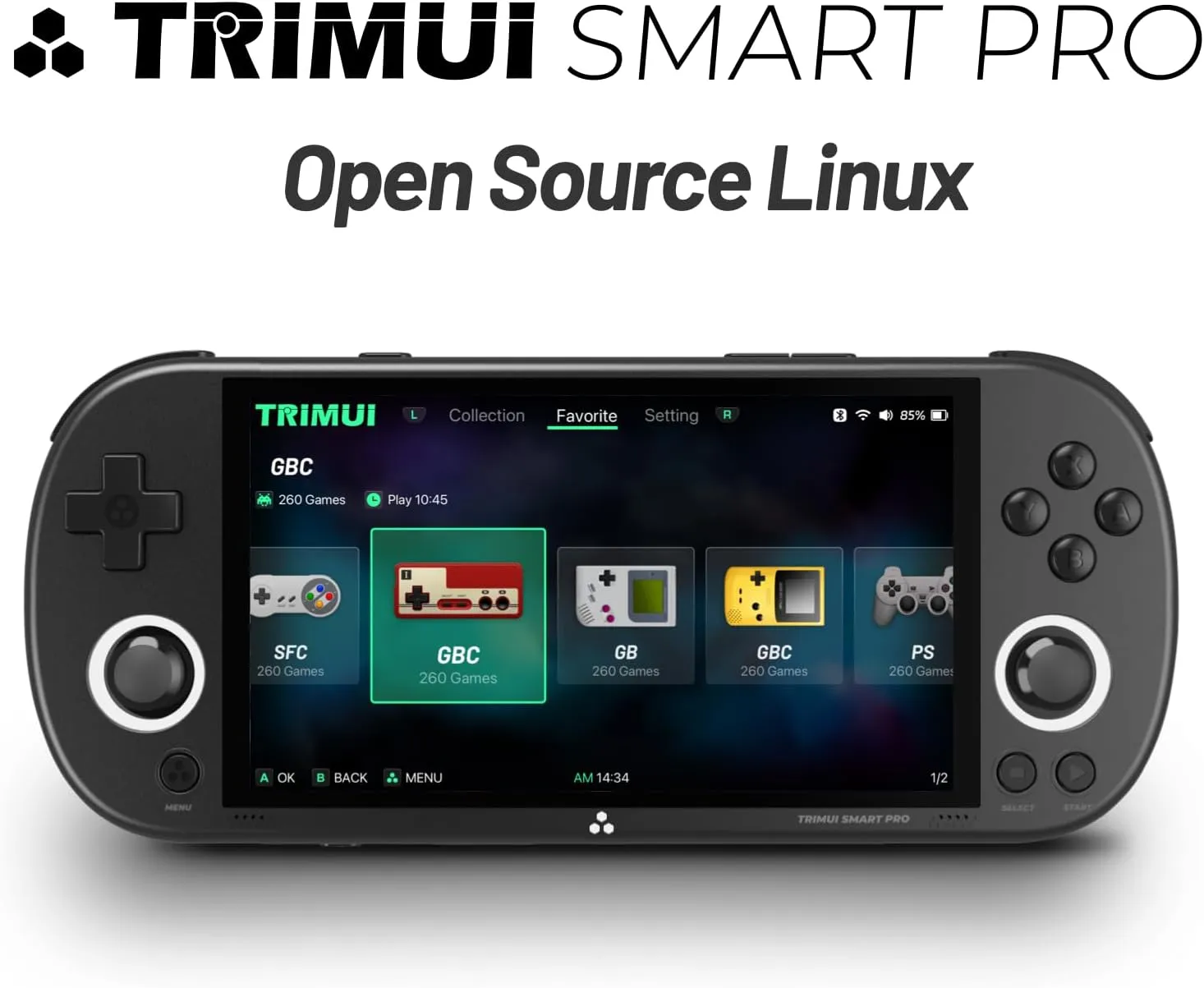 Trimui Smart Pro 4.96 inch Handheld Game Console Linux System A133P Processor 128G SD Card Support WiFi Multiplayer Online Battle (Black)