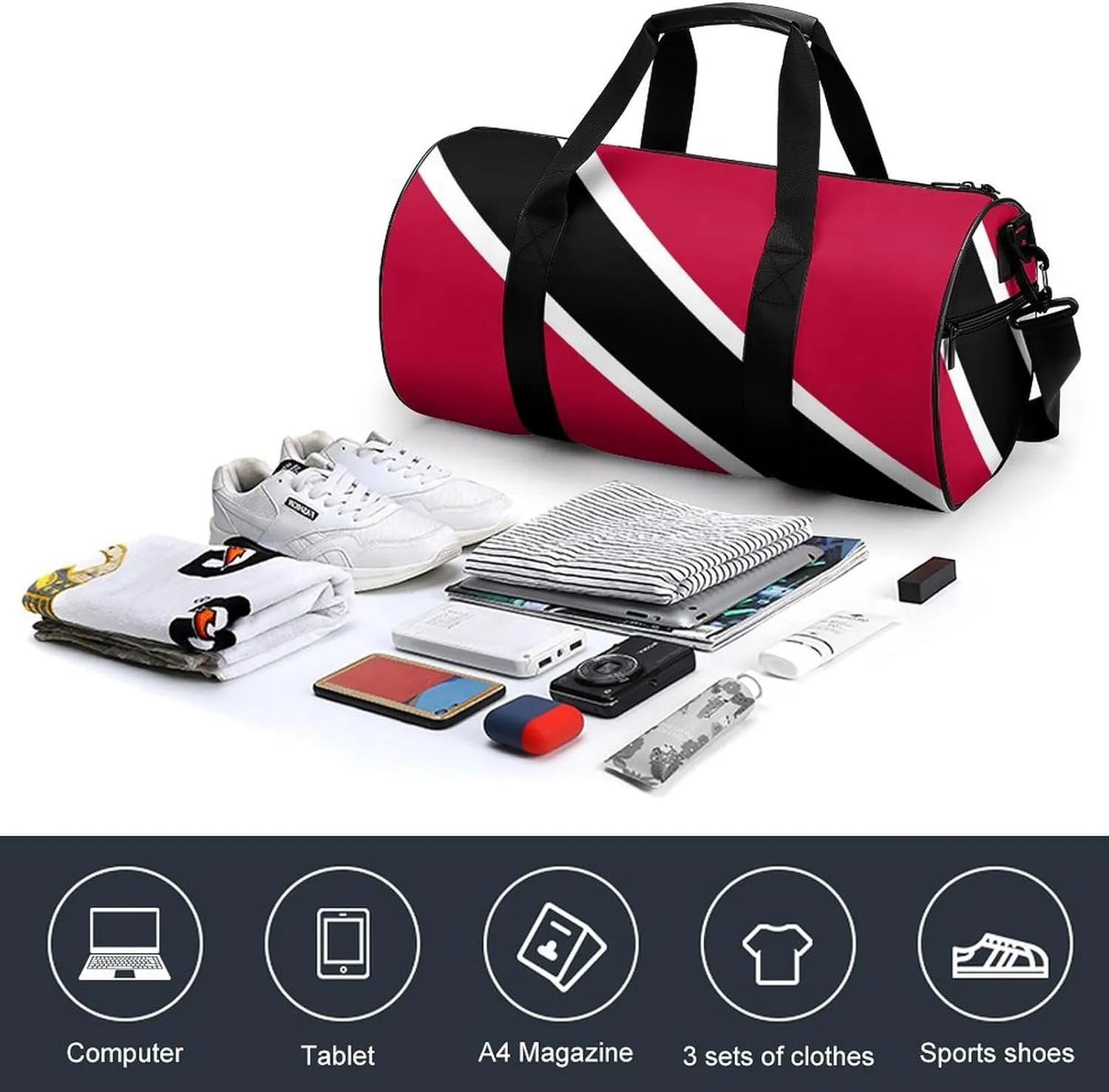 Trinidad Tobago Flag Gym Duffle Bag for Boys Girls with Wet Pocket Sports Weekender Travel Carry On