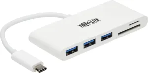 Tripp Lite Home Office USB C Hub, USB-C Multiport Adapter, USB Type C to 3 USB A Port, Memory Card Reader, USB 3.0, Thunderbolt 3, White (U460-003-AM)
