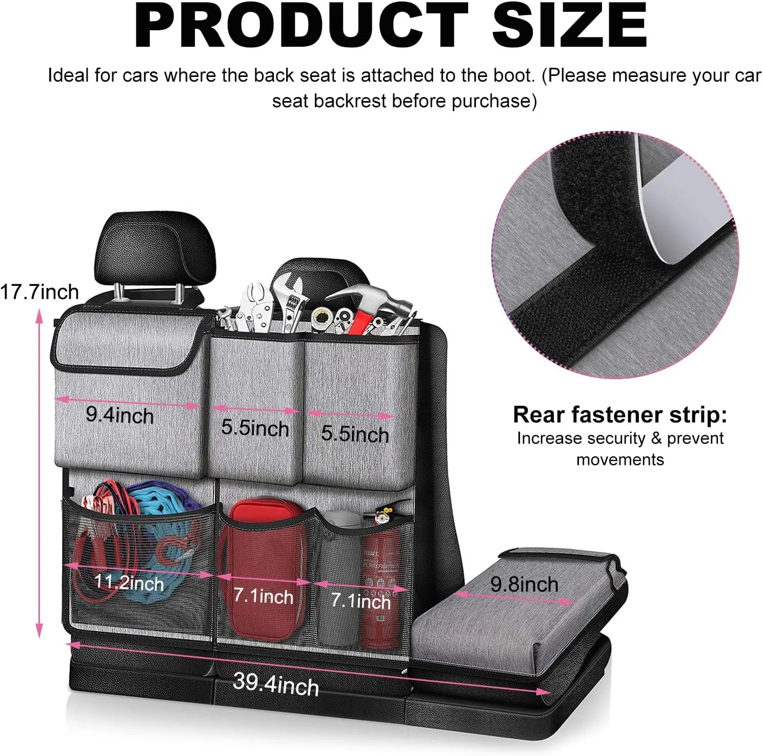 Trunk Hanging Storage Bag, Car Backseat Hanging Organizer with 7 Large Storage Bags, Super Capacity Auto Organizer for SUV, Truck, Van, Universal Interior Car Accessories (Gray)