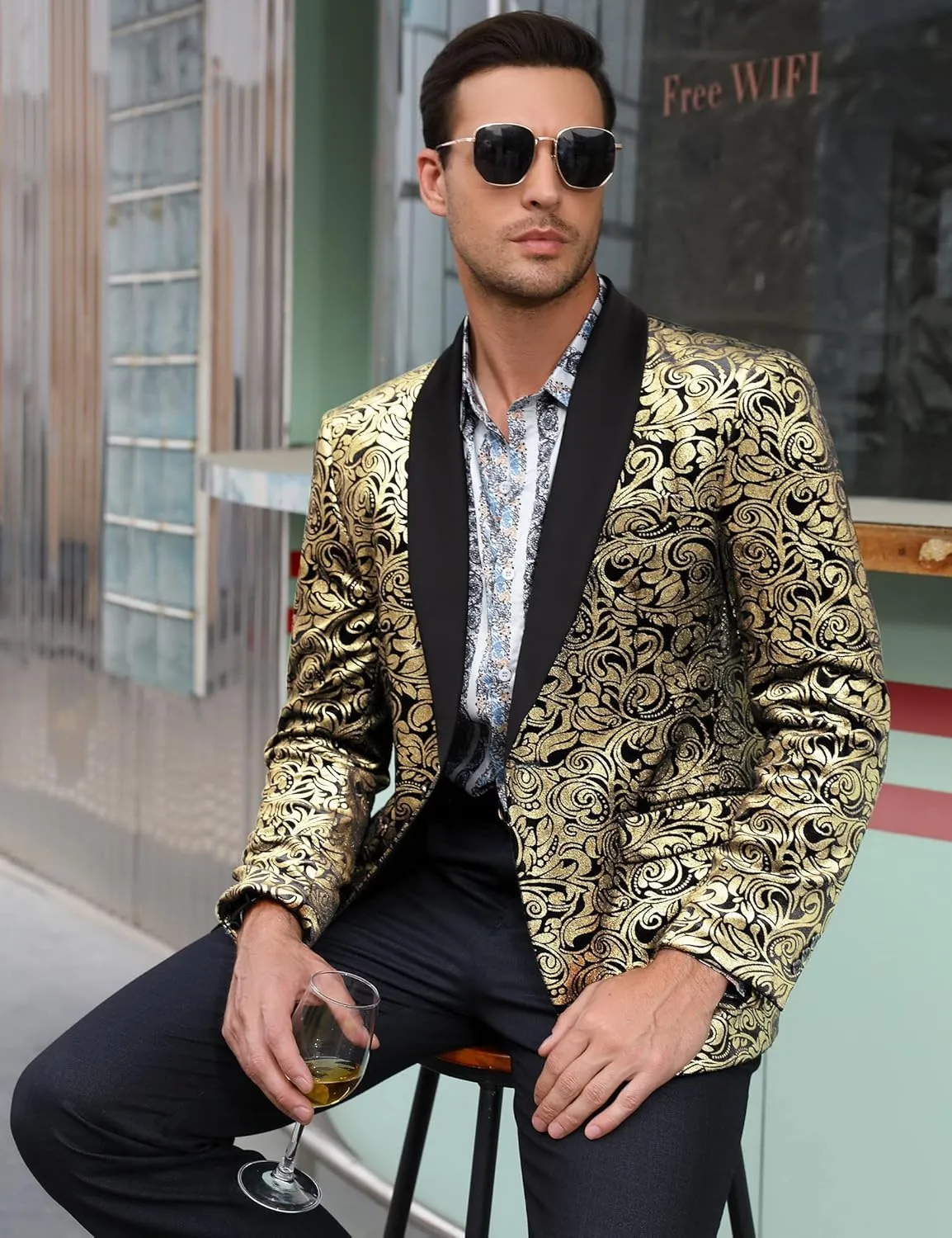TURETRENDY Mens Floral Tuxedo Suit Jacket Stylish Dinner Blazer Jackets for Wedding Party Prom