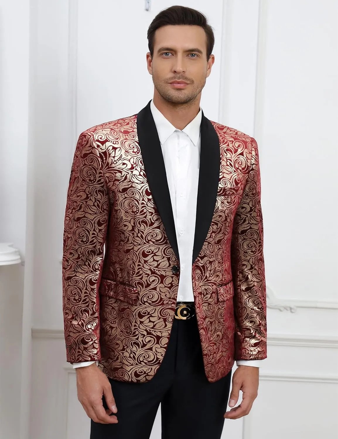 TURETRENDY Mens Floral Tuxedo Suit Jacket Stylish Dinner Blazer Jackets for Wedding Party Prom