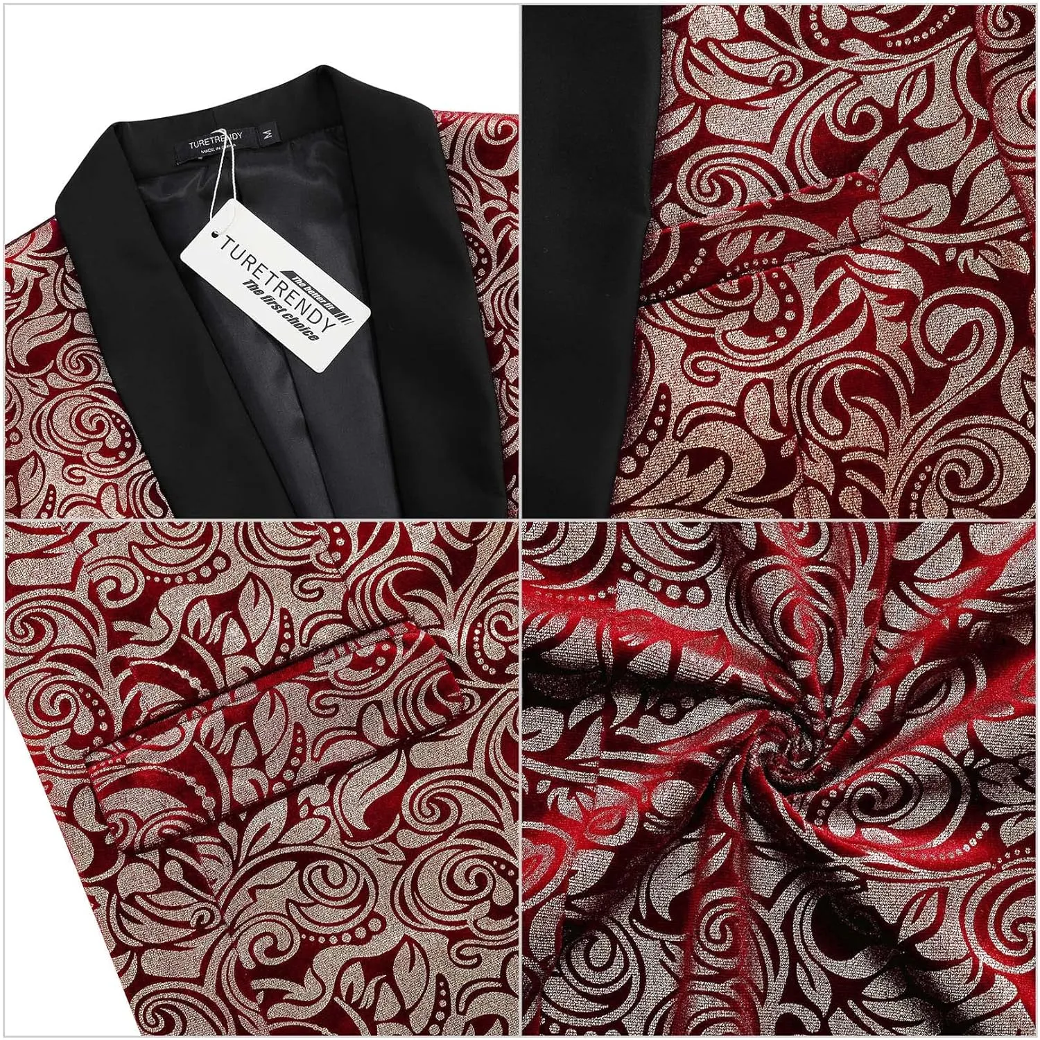TURETRENDY Mens Floral Tuxedo Suit Jacket Stylish Dinner Blazer Jackets for Wedding Party Prom