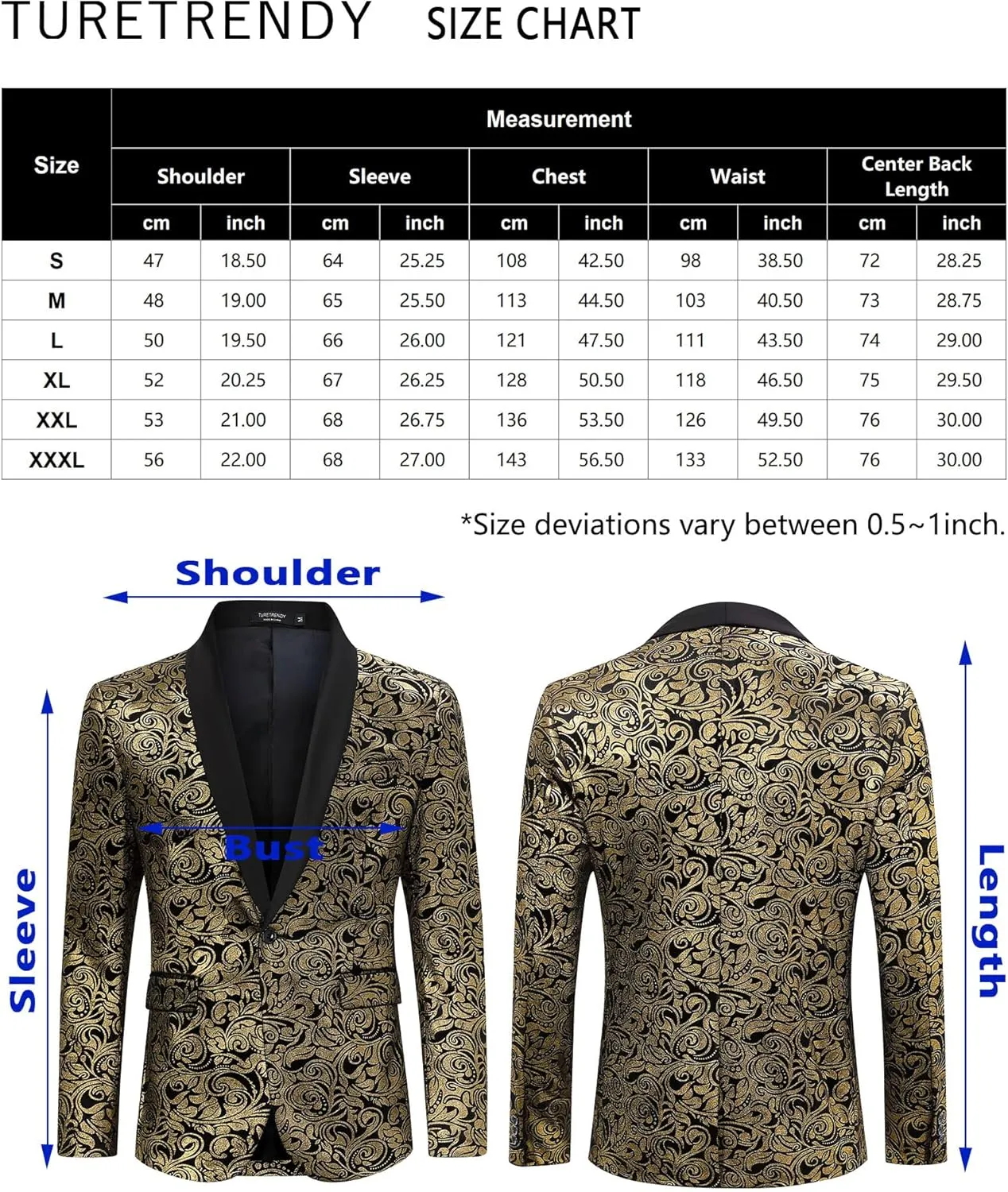TURETRENDY Mens Floral Tuxedo Suit Jacket Stylish Dinner Blazer Jackets for Wedding Party Prom
