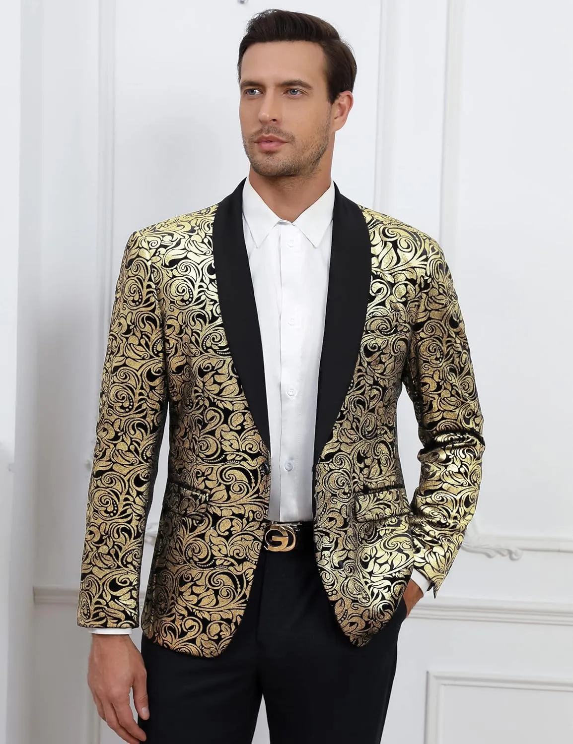 TURETRENDY Mens Floral Tuxedo Suit Jacket Stylish Dinner Blazer Jackets for Wedding Party Prom
